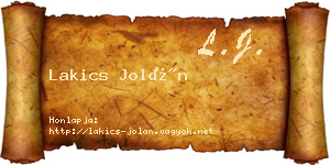 Lakics Jolán névjegykártya