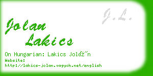 jolan lakics business card